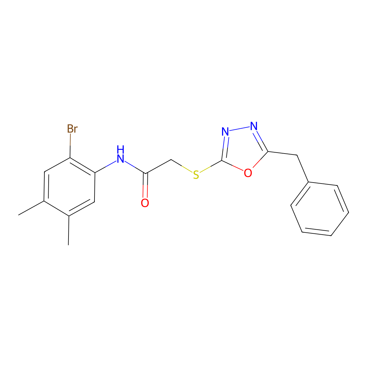 2-[(5-benzyl-1,3,4-oxadiazol-2-yl)sulfanyl]-N-(2-bromo-4,5-dimethylphenyl)acetamide molecular structure, CAS 693241-22-4