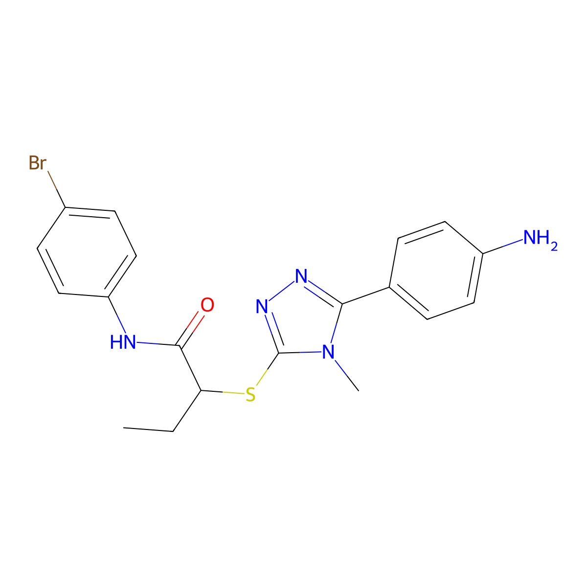 2-[[5-(4-aminophenyl)-4-methyl-1,2,4-triazol-3-yl]sulfanyl]-N-(4-bromophenyl)butanamide molecular structure, CAS 693241-26-8