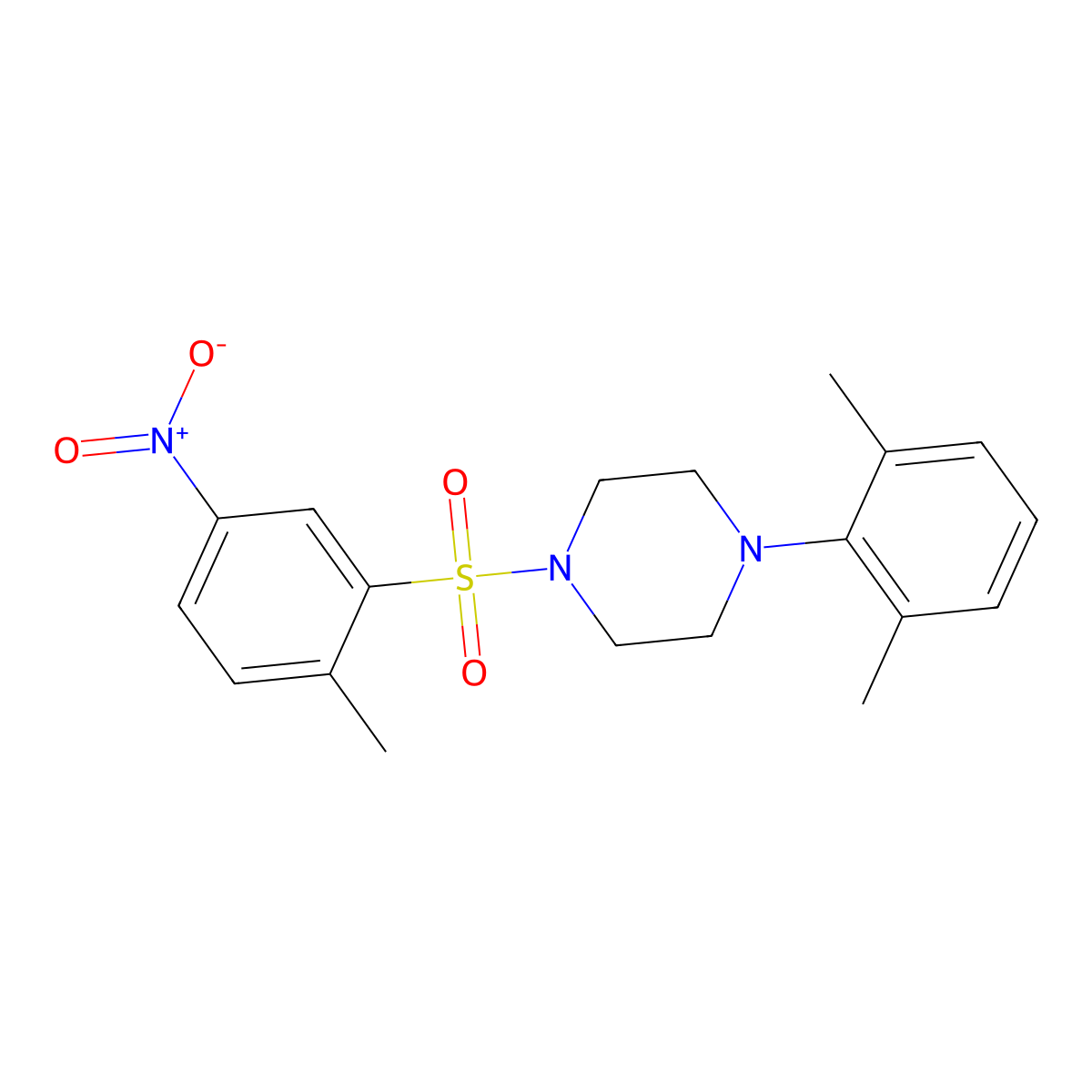 1-(2,6-Dimethylphenyl)-4-(2-methyl-5-nitrobenzenesulfonyl)piperazine molecular structure, CAS 693241-29-1