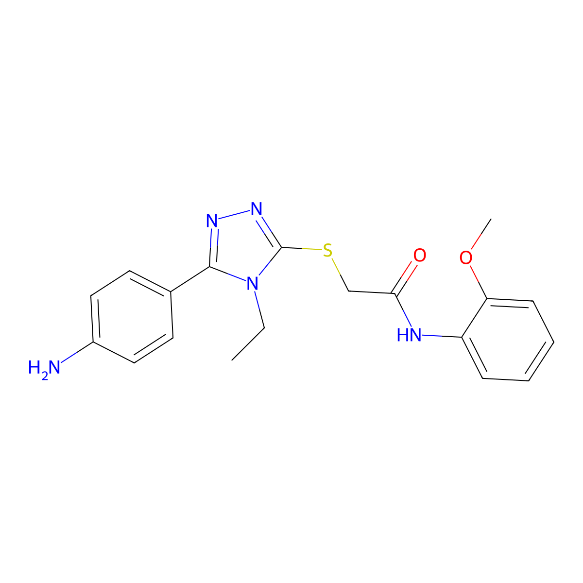 2-[[5-(4-aminophenyl)-4-ethyl-1,2,4-triazol-3-yl]sulfanyl]-N-(2-methoxyphenyl)acetamide molecular structure, CAS 693241-34-8