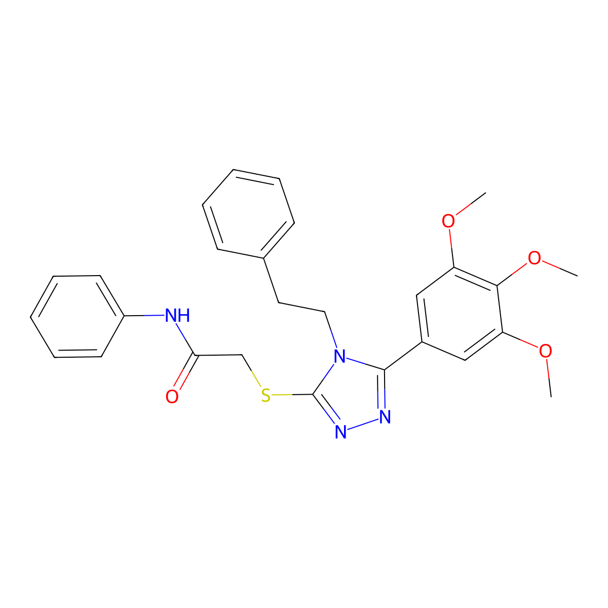N-phenyl-2-{[4-(2-phenylethyl)-5-(3,4,5-trimethoxyphenyl)-4H-1,2,4-triazol-3-yl]sulfanyl}acetamide molecular structure, CAS 693241-44-0
