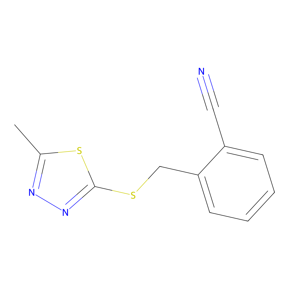 2-{[(5-Methyl-1,3,4-thiadiazol-2-yl)sulfanyl]methyl}benzonitrile molecular structure, CAS 693241-56-4