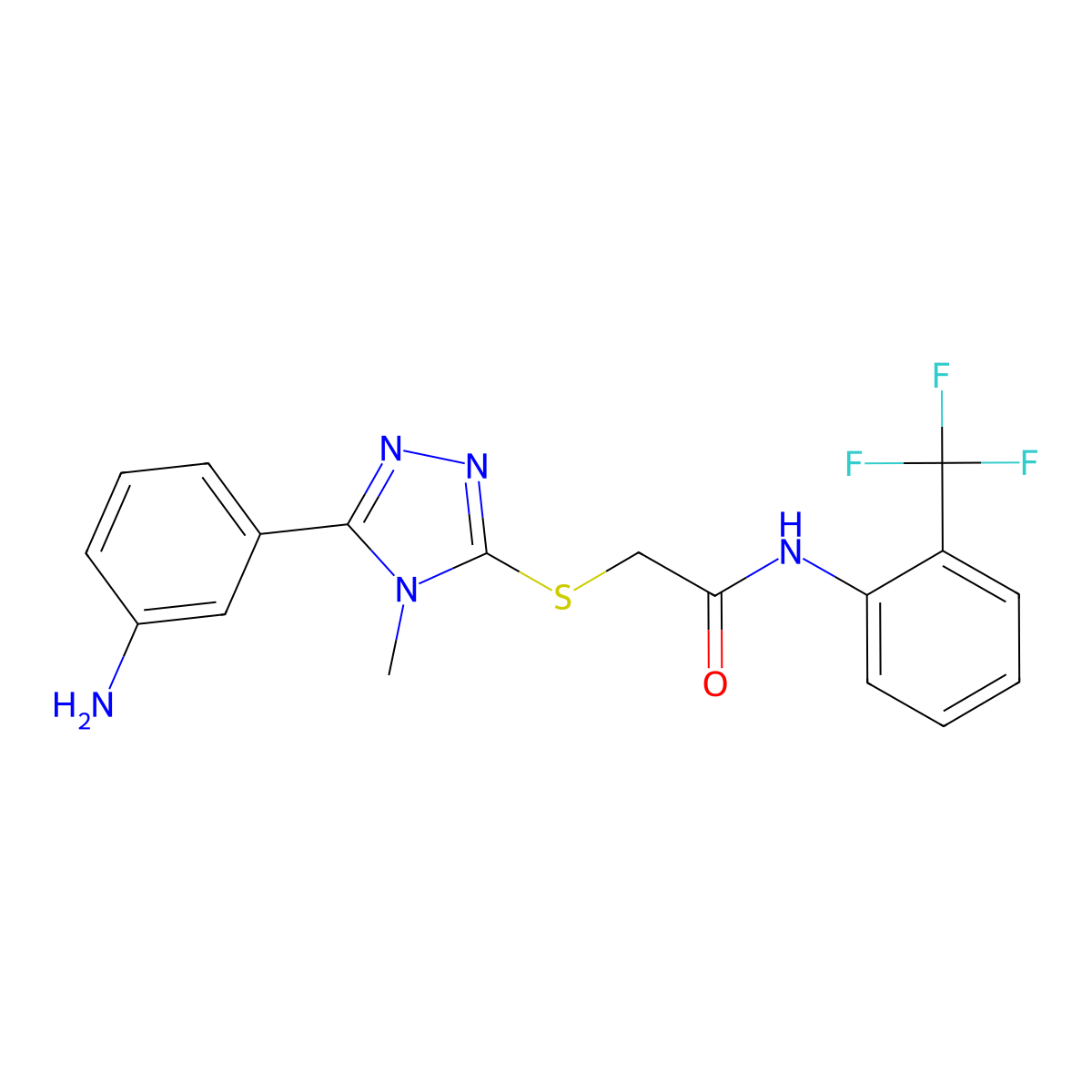 2-[[5-(3-aminophenyl)-4-methyl-1,2,4-triazol-3-yl]sulfanyl]-N-[2-(trifluoromethyl)phenyl]acetamide molecular structure, CAS 693241-62-2