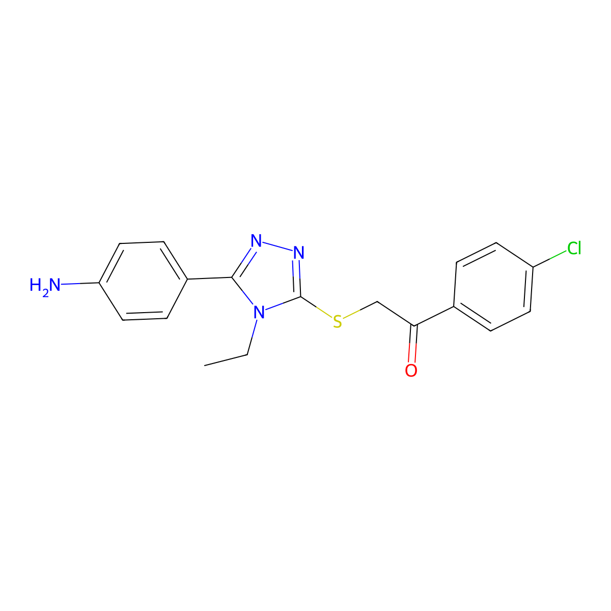 2-[[5-(4-Aminophenyl)-4-ethyl-1,2,4-triazol-3-yl]sulfanyl]-1-(4-chlorophenyl)ethanone molecular structure, CAS 693241-66-6