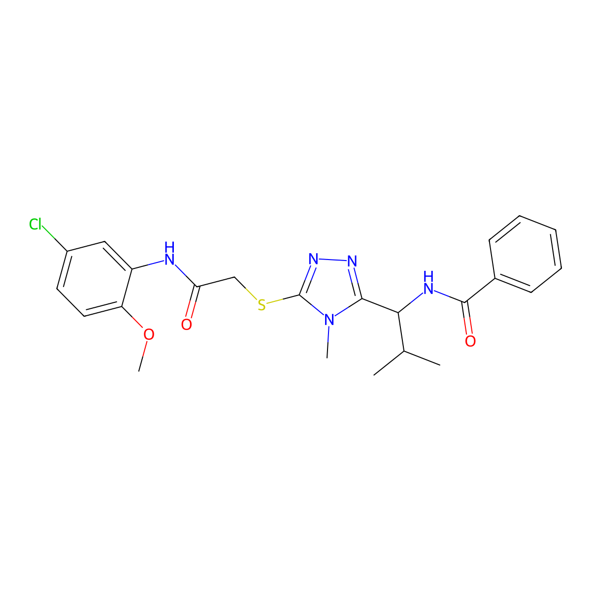 N-{1-[5-({2-[(5-chloro-2-methoxyphenyl)amino]-2-oxoethyl}sulfanyl)-4-methyl-4H-1,2,4-triazol-3-yl]-2-methylpropyl}benzamide molecular structure, CAS 693241-70-2