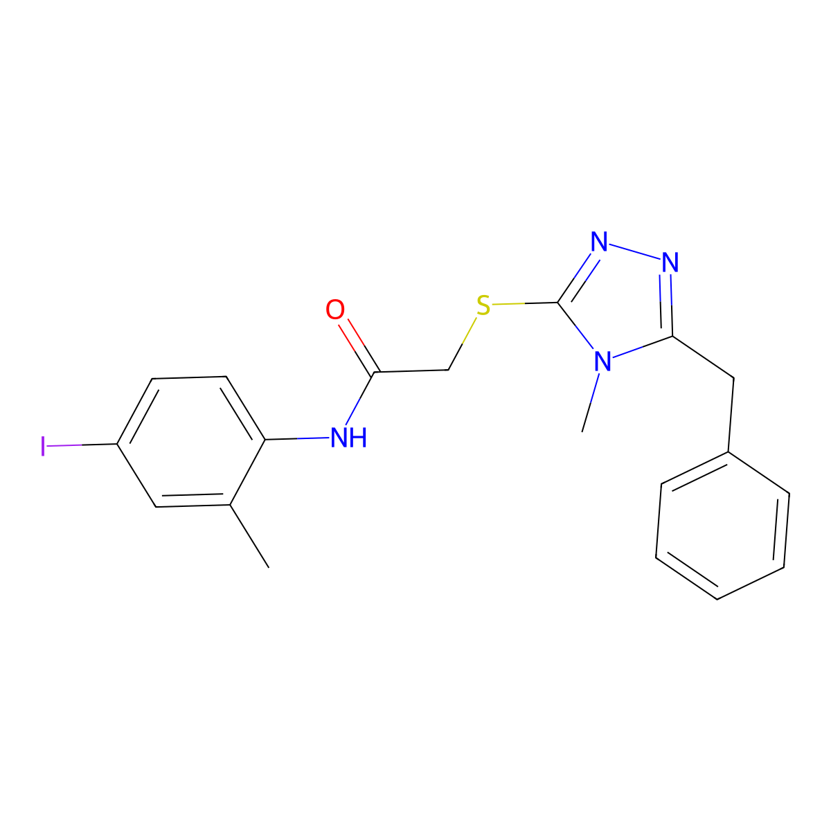 2-[(5-benzyl-4-methyl-1,2,4-triazol-3-yl)sulfanyl]-N-(4-iodo-2-methylphenyl)acetamide molecular structure, CAS 693241-82-6