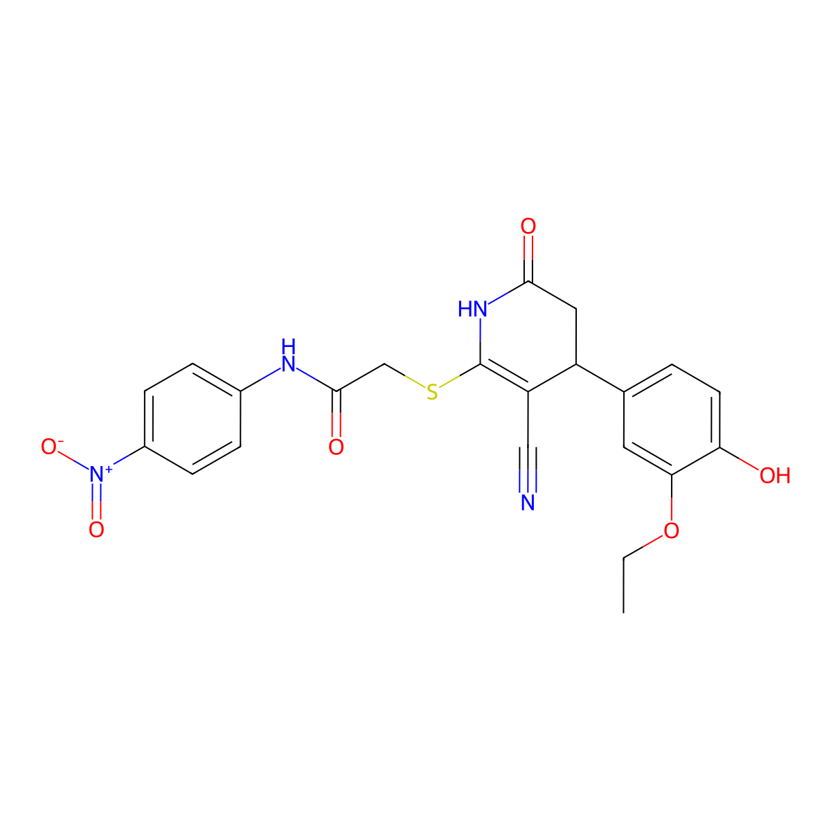 2-{[3-cyano-4-(3-ethoxy-4-hydroxyphenyl)-6-oxo-1,4,5,6-tetrahydropyridin-2-yl]sulfanyl}-N-(4-nitrophenyl)acetamide molecular structure, CAS 693242-02-3