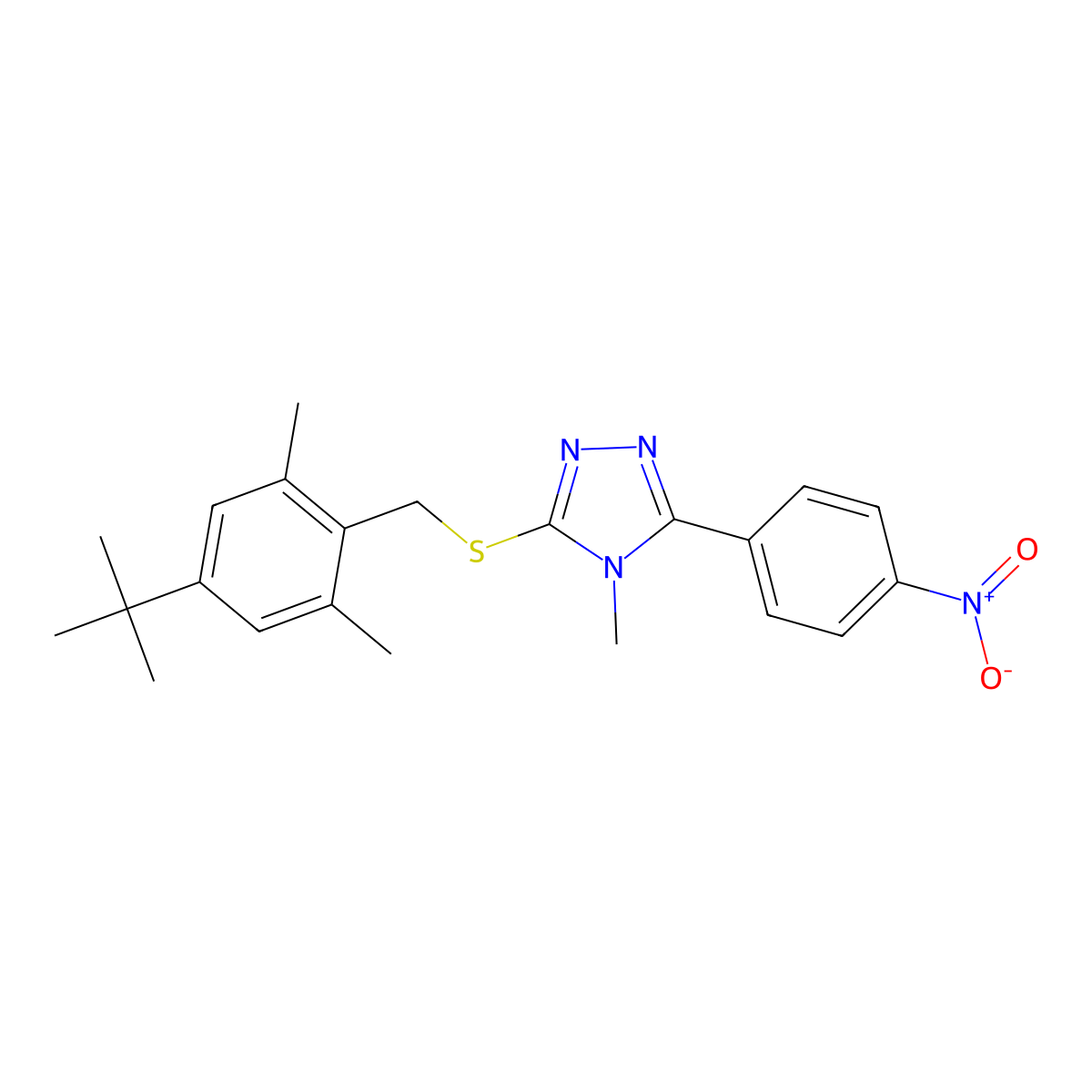 3-[(4-Tert-butyl-2,6-dimethylphenyl)methylsulfanyl]-4-methyl-5-(4-nitrophenyl)-1,2,4-triazole molecular structure, CAS 693242-03-4