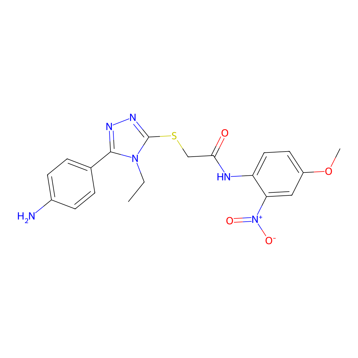 2-[[5-(4-aminophenyl)-4-ethyl-1,2,4-triazol-3-yl]sulfanyl]-N-(4-methoxy-2-nitrophenyl)acetamide molecular structure, CAS 693242-04-5