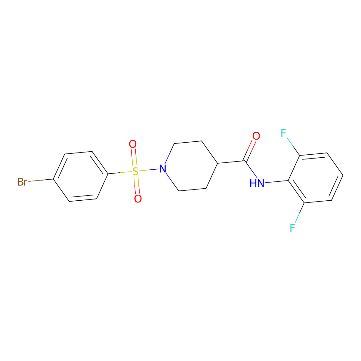 1-(4-bromophenyl)sulfonyl-N-(2,6-difluorophenyl)piperidine-4-carboxamide molecular structure, CAS 693242-11-4