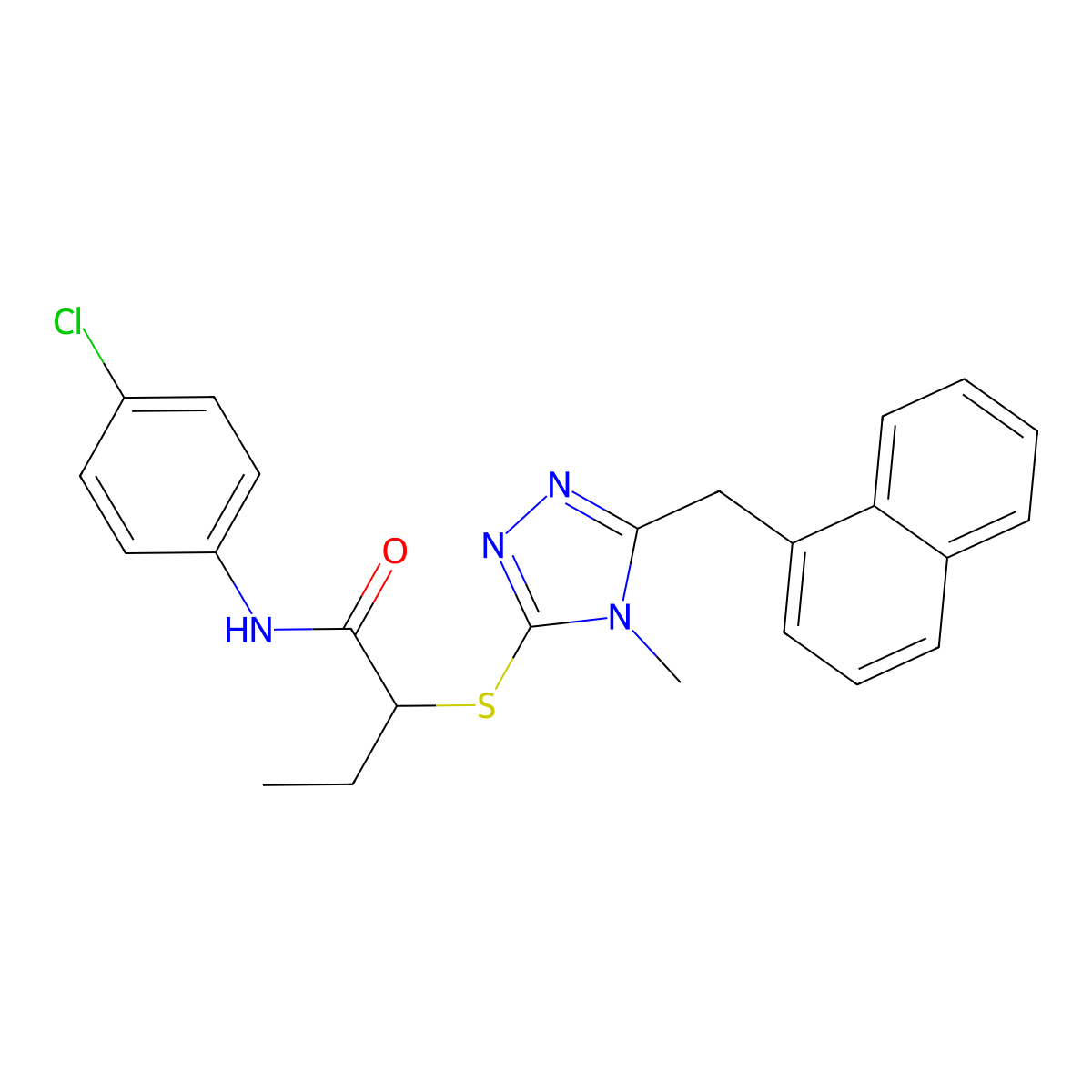 N-(4-chlorophenyl)-2-[[4-methyl-5-(naphthalen-1-ylmethyl)-1,2,4-triazol-3-yl]sulfanyl]butanamide molecular structure, CAS 693242-38-5