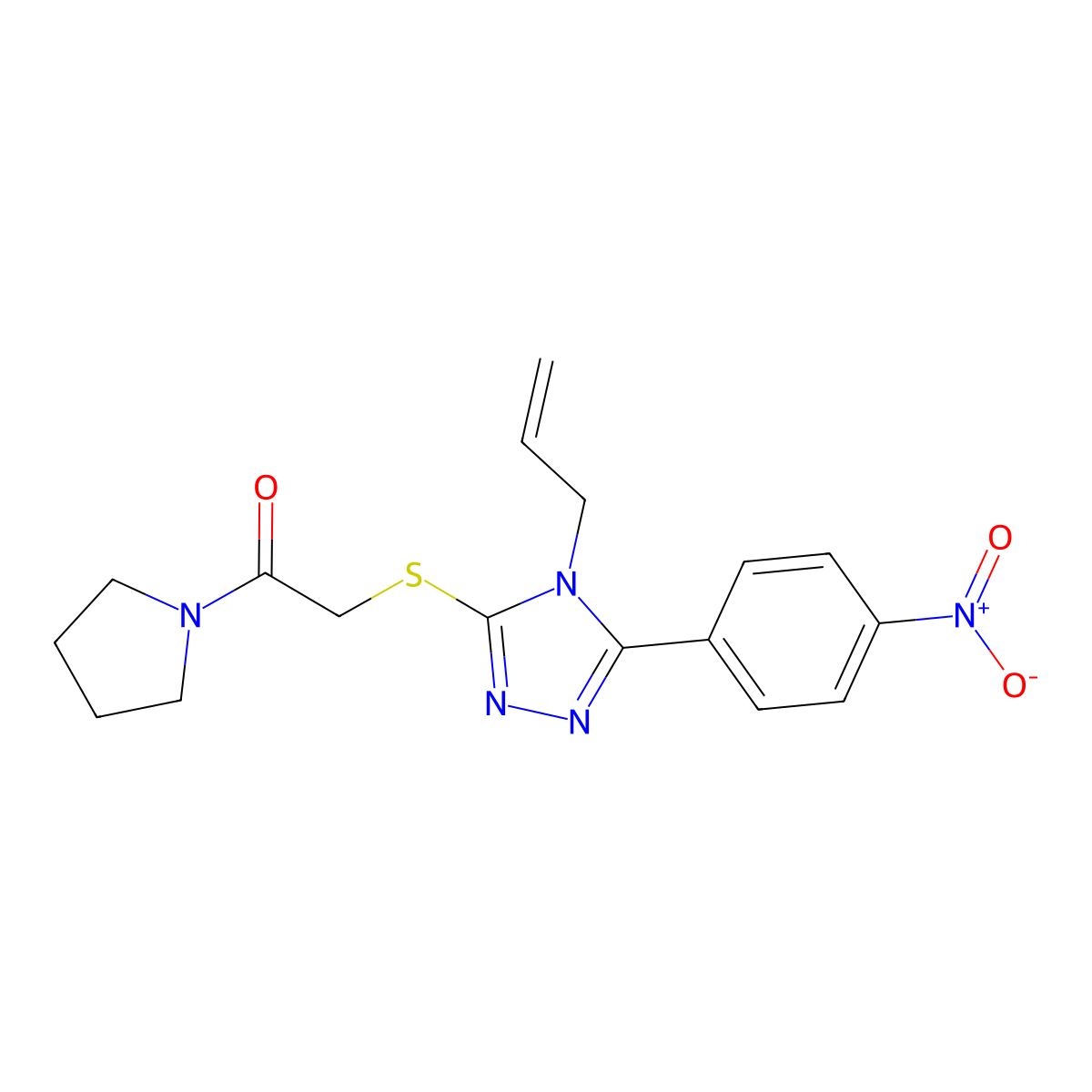 2-[[5-(4-Nitrophenyl)-4-prop-2-enyl-1,2,4-triazol-3-yl]sulfanyl]-1-pyrrolidin-1-ylethanone molecular structure, CAS 693253-47-3