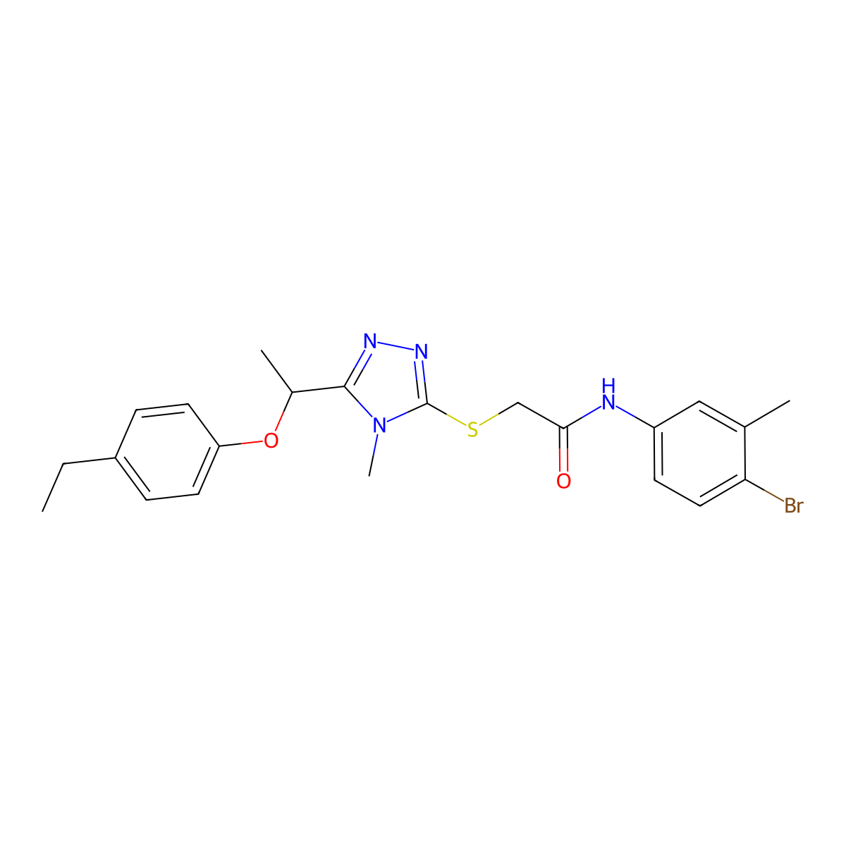 N-(4-bromo-3-methylphenyl)-2-[[5-[1-(4-ethylphenoxy)ethyl]-4-methyl-1,2,4-triazol-3-yl]sulfanyl]acetamide molecular structure, CAS 693253-48-4