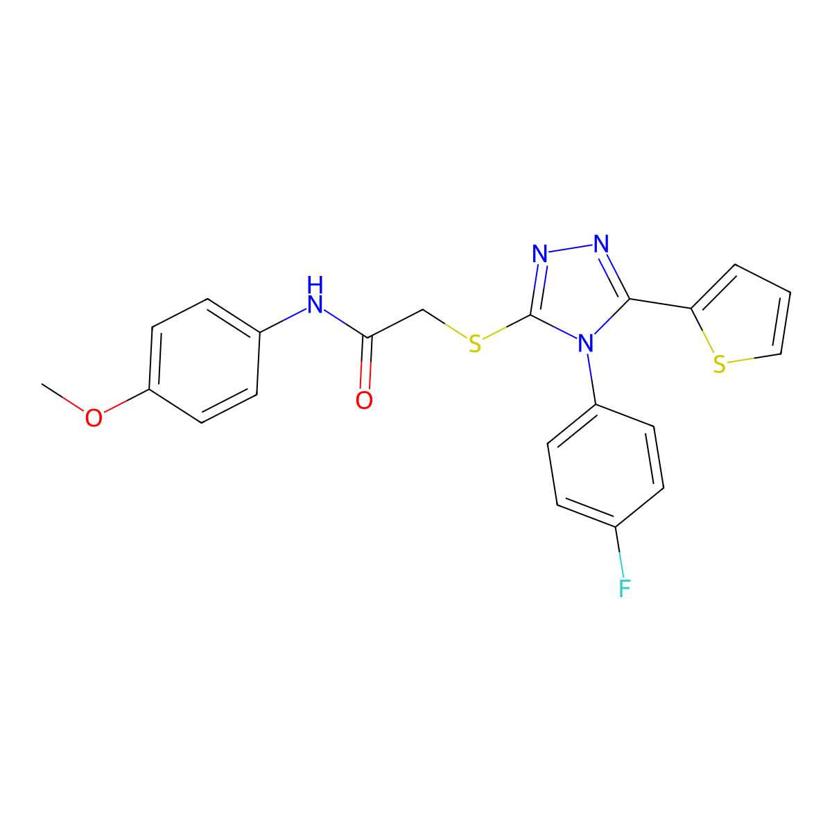 2-[[4-(4-fluorophenyl)-5-thiophen-2-yl-1,2,4-triazol-3-yl]sulfanyl]-N-(4-methoxyphenyl)acetamide molecular structure, CAS 693253-55-3