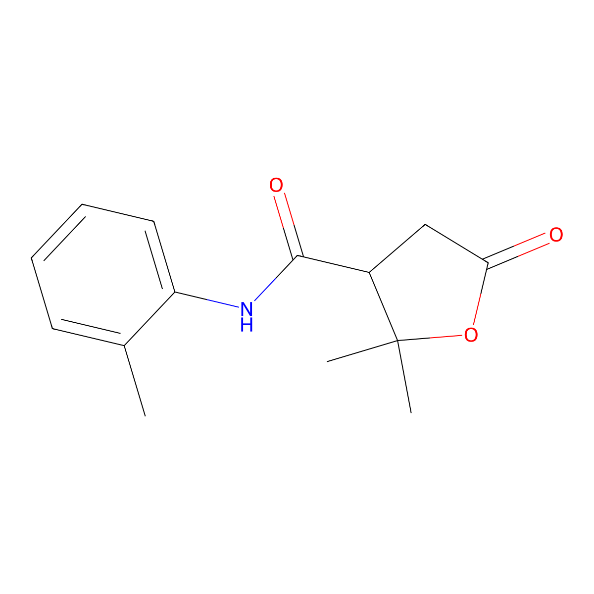 2,2-dimethyl-N-(2-methylphenyl)-5-oxotetrahydro-3-furancarboxamide molecular structure, CAS 693253-83-7