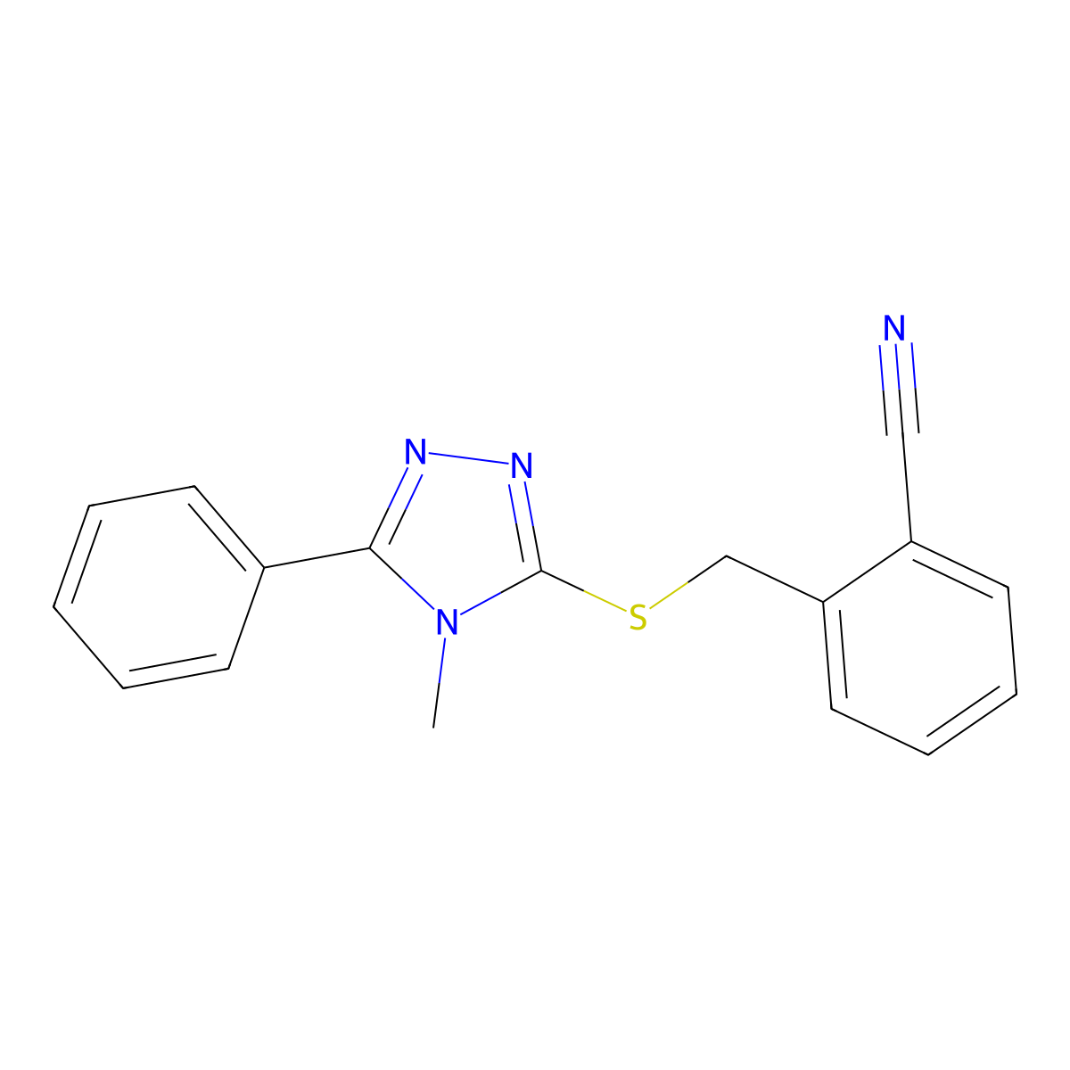 2-[(4-Methyl-5-phenyl-1,2,4-triazol-3-yl)sulfanylmethyl]benzonitrile molecular structure, CAS 693253-91-7