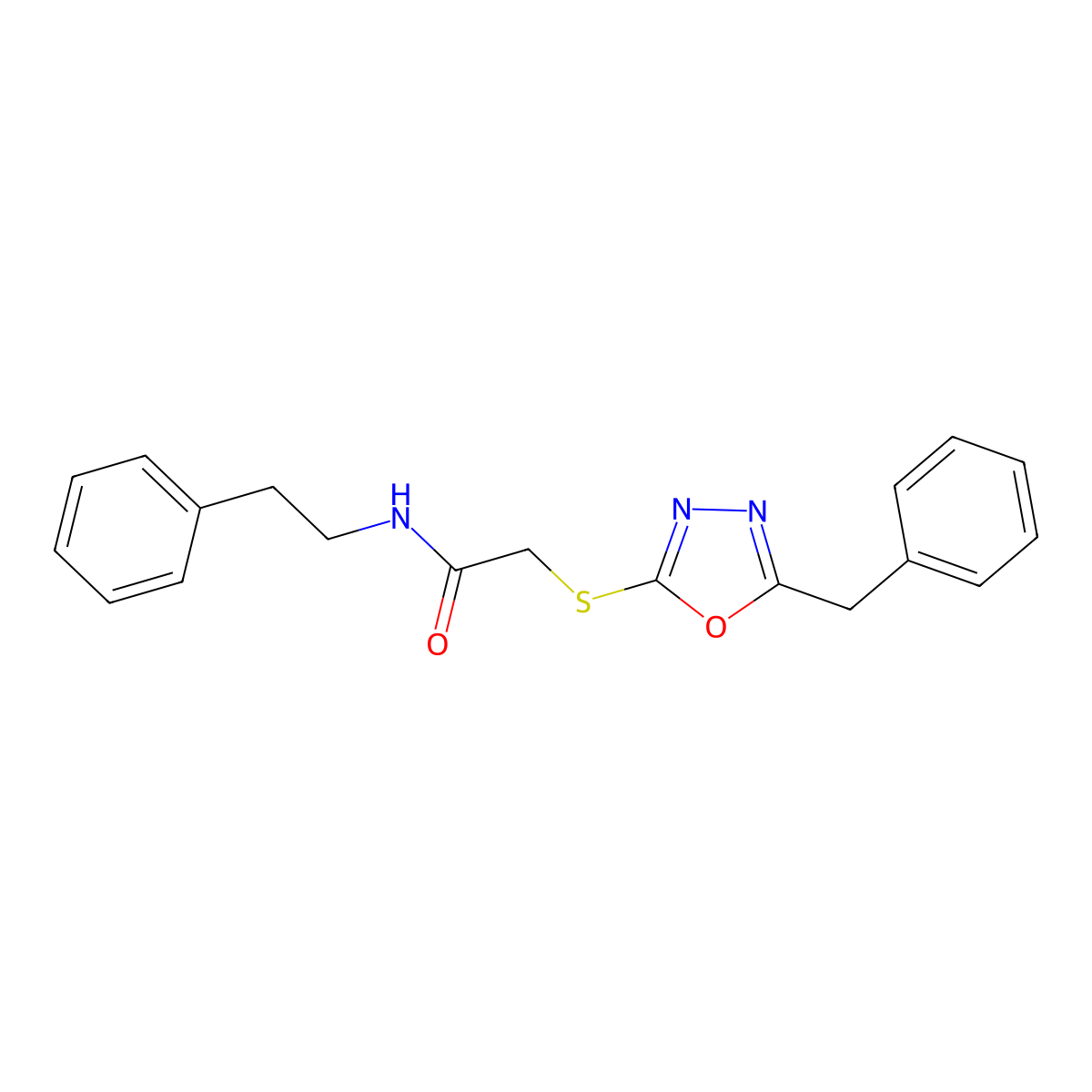 2-[(5-benzyl-1,3,4-oxadiazol-2-yl)sulfanyl]-N-(2-phenylethyl)acetamide molecular structure, CAS 693254-31-8