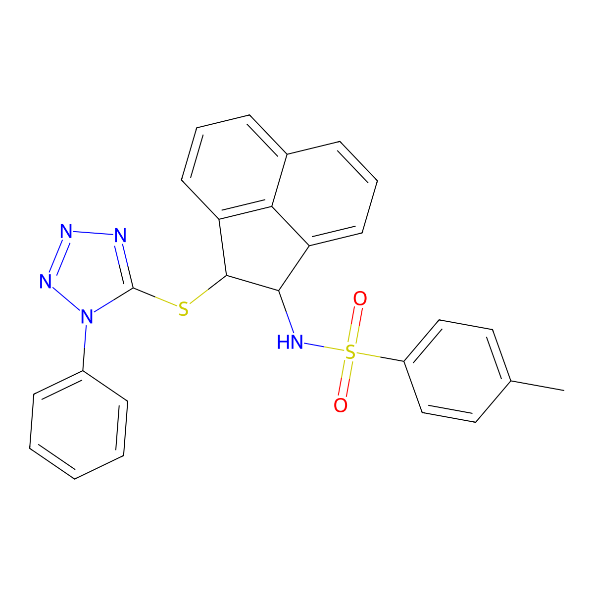 4-methyl-N-(2-((1-phenyl-1H-tetrazol-5-yl)thio)-1,2-dihydroacenaphthylen-1-yl)benzenesulfonamide molecular structure, CAS 693254-32-9