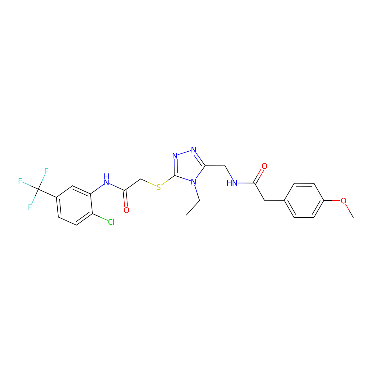 N-[2-chloro-5-(trifluoromethyl)phenyl]-2-{[4-ethyl-5-({[(4-methoxyphenyl)acetyl]amino}methyl)-4H-1,2,4-triazol-3-yl]sulfanyl}acetamide molecular structure, CAS 693254-38-5