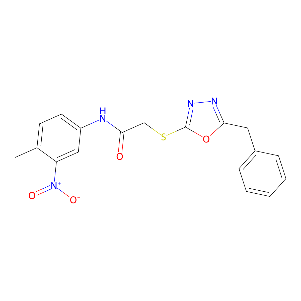 2-[(5-benzyl-1,3,4-oxadiazol-2-yl)sulfanyl]-N-(4-methyl-3-nitrophenyl)acetamide molecular structure, CAS 693254-42-1