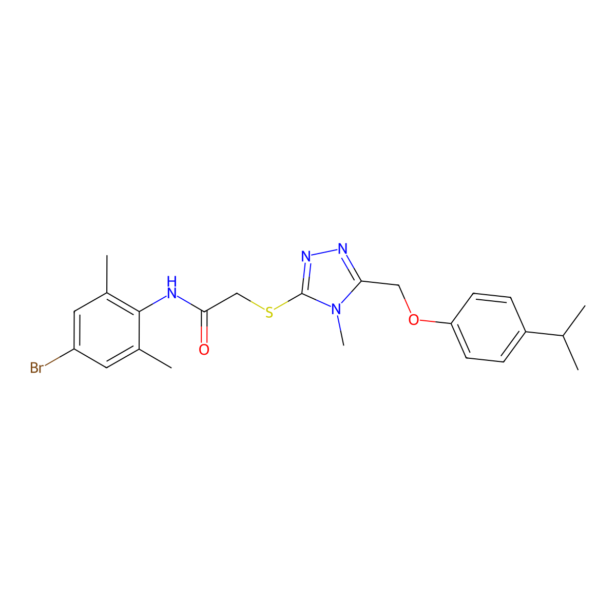 N-(4-bromo-2,6-dimethylphenyl)-2-[[4-methyl-5-[(4-propan-2-ylphenoxy)methyl]-1,2,4-triazol-3-yl]sulfanyl]acetamide molecular structure, CAS 693254-50-1