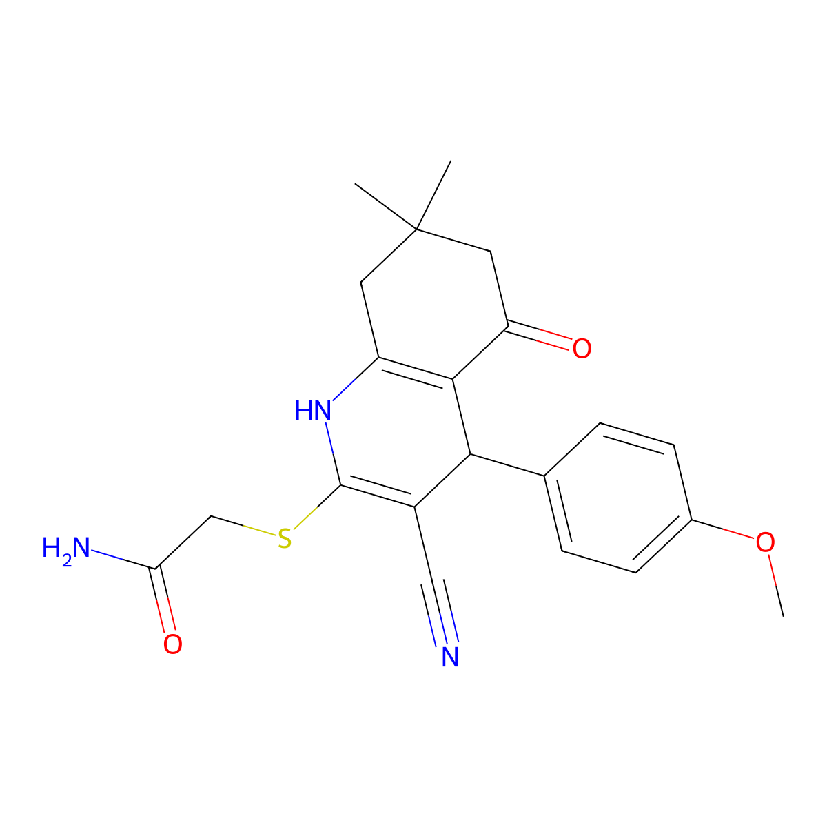 2-[[3-Cyano-4-(4-methoxyphenyl)-7,7-dimethyl-5-oxo-1,4,6,8-tetrahydroquinolin-2-yl]sulfanyl]acetamide molecular structure, CAS 693254-54-5