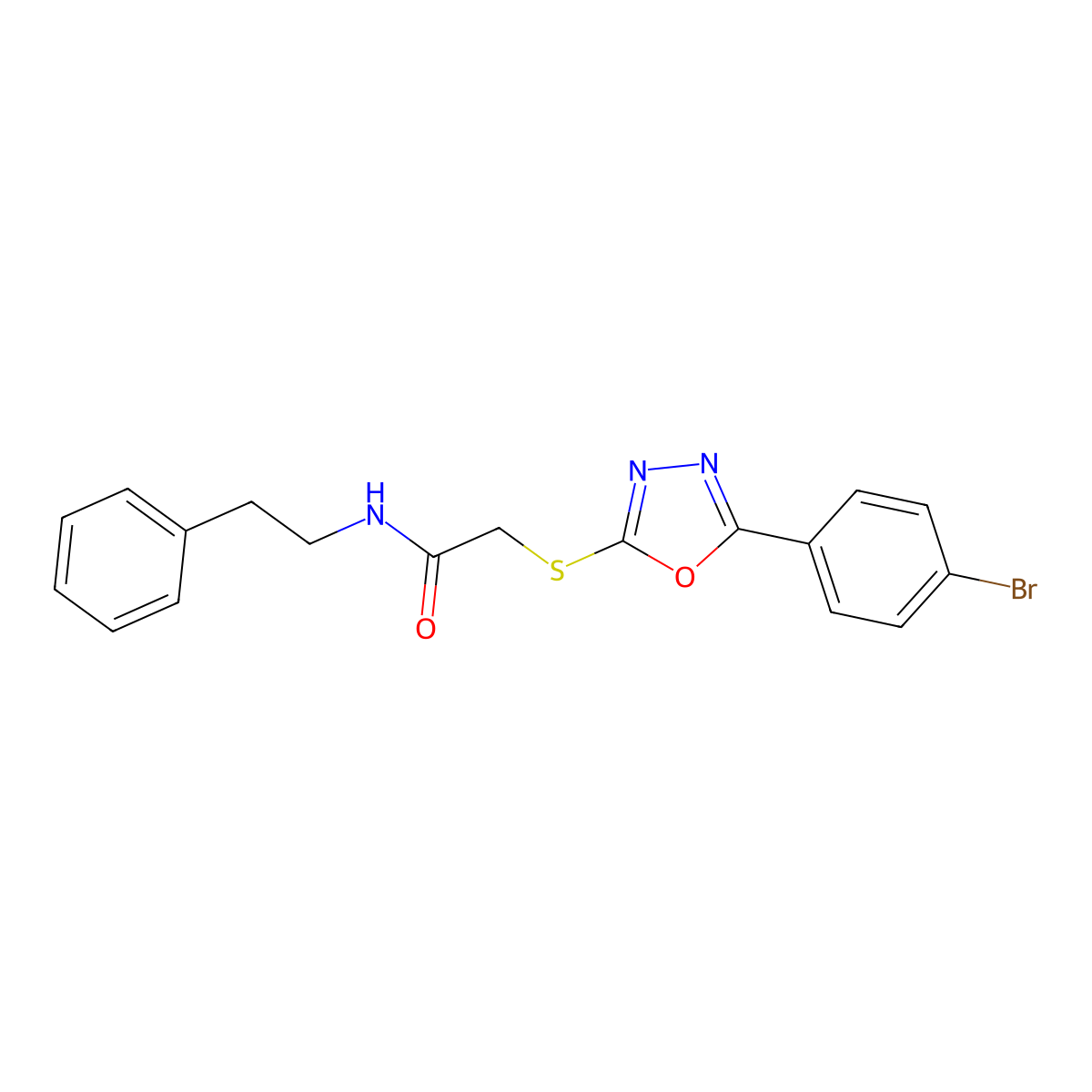 2-{[5-(4-bromophenyl)-1,3,4-oxadiazol-2-yl]sulfanyl}-N-(2-phenylethyl)acetamide molecular structure, CAS 693254-63-6
