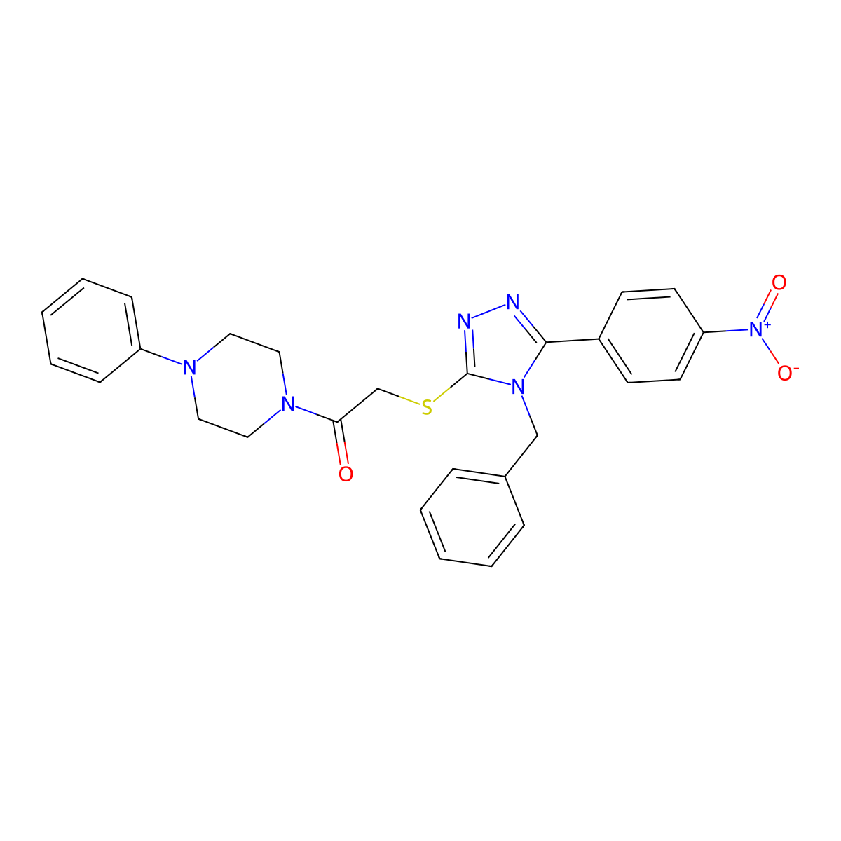 2-[[4-Benzyl-5-(4-nitrophenyl)-1,2,4-triazol-3-yl]sulfanyl]-1-(4-phenylpiperazin-1-yl)ethanone molecular structure, CAS 693254-65-8