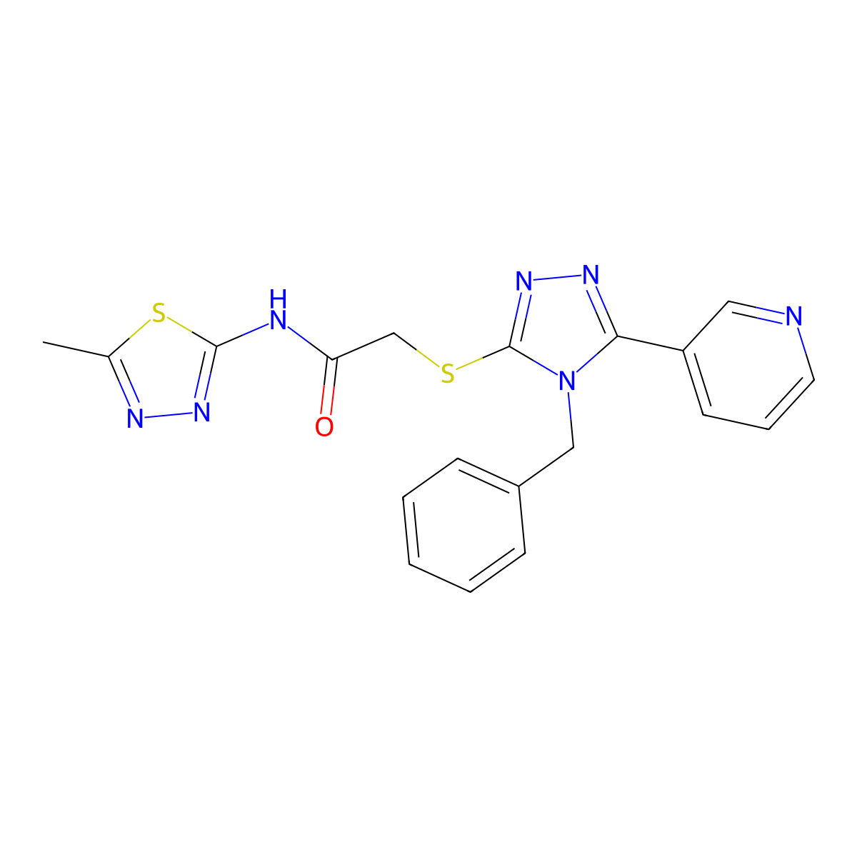 2-[(4-benzyl-5-pyridin-3-yl-1,2,4-triazol-3-yl)sulfanyl]-N-(5-methyl-1,3,4-thiadiazol-2-yl)acetamide molecular structure, CAS 693254-68-1