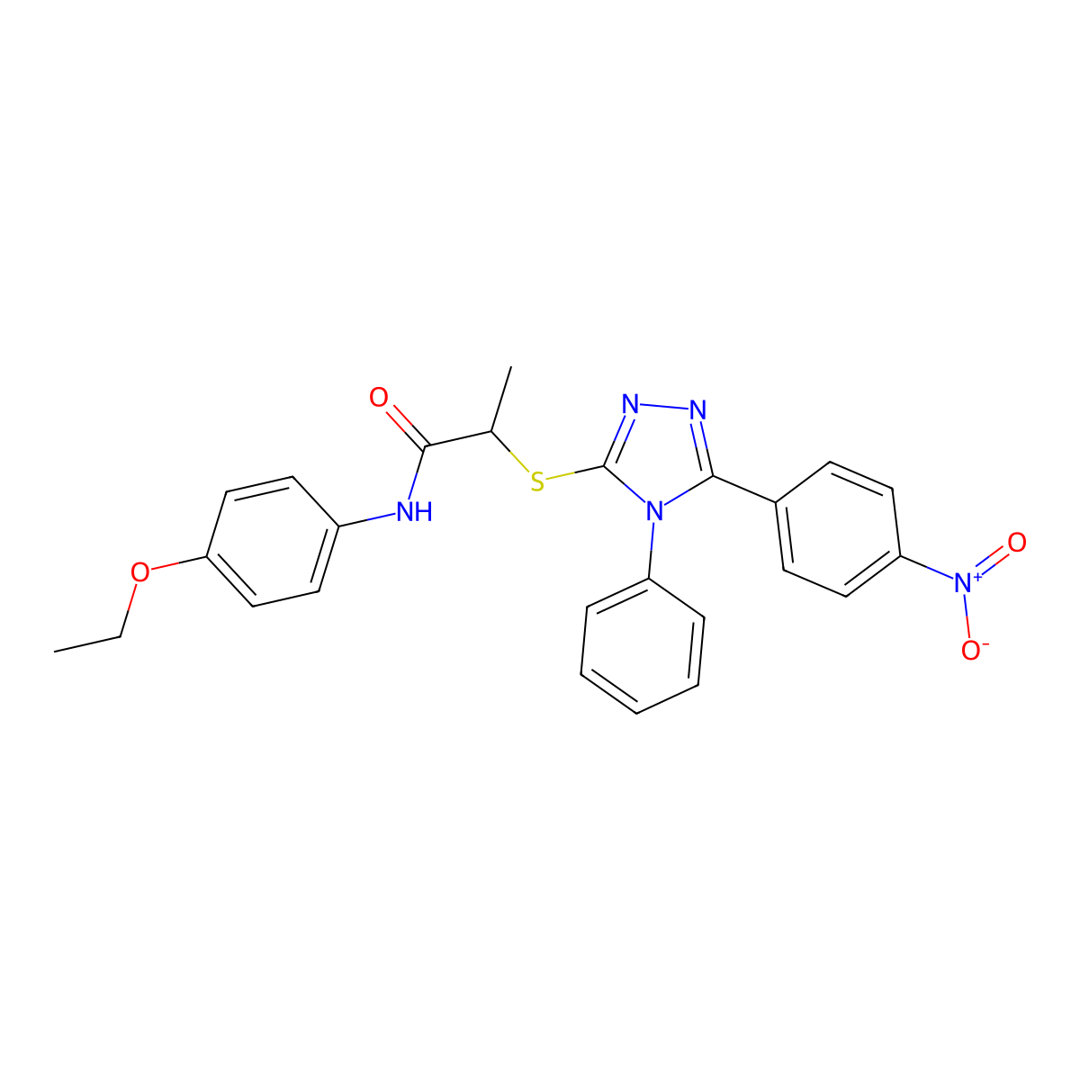 N-(4-ethoxyphenyl)-2-[[5-(4-nitrophenyl)-4-phenyl-1,2,4-triazol-3-yl]sulfanyl]propanamide molecular structure, CAS 693254-74-9