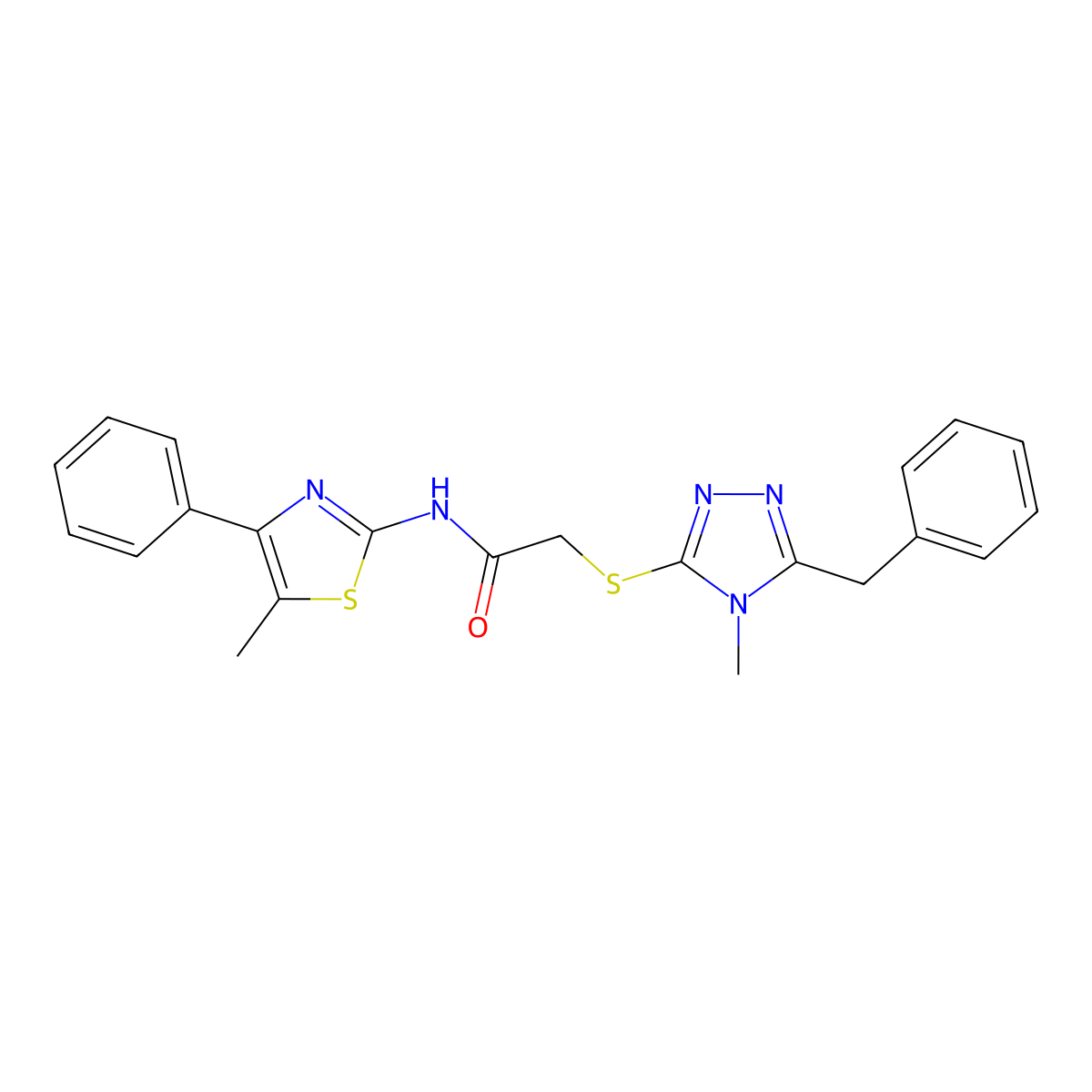 2-[(5-benzyl-4-methyl-1,2,4-triazol-3-yl)sulfanyl]-N-(5-methyl-4-phenyl-1,3-thiazol-2-yl)acetamide molecular structure, CAS 693254-77-2