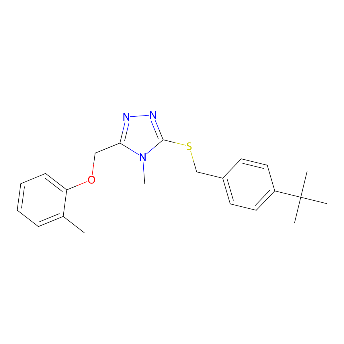 3-[(4-Tert-butylphenyl)methylsulfanyl]-4-methyl-5-[(2-methylphenoxy)methyl]-1,2,4-triazole molecular structure, CAS 693254-80-7