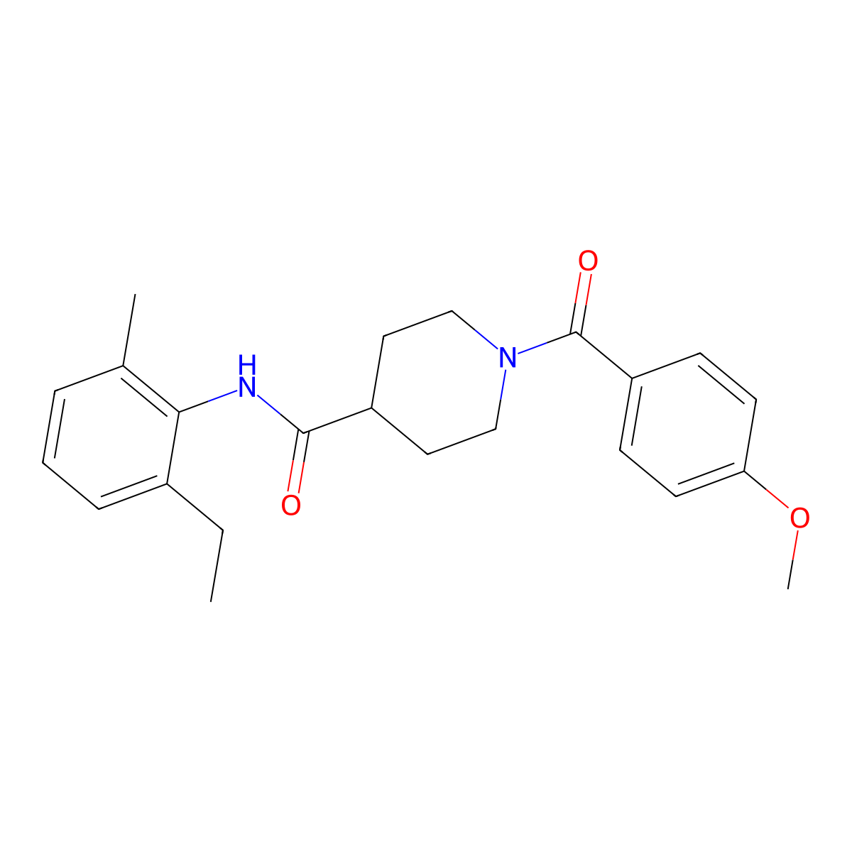 N-(2-ethyl-6-methylphenyl)-1-(4-methoxybenzoyl)piperidine-4-carboxamide molecular structure, CAS 693254-87-4