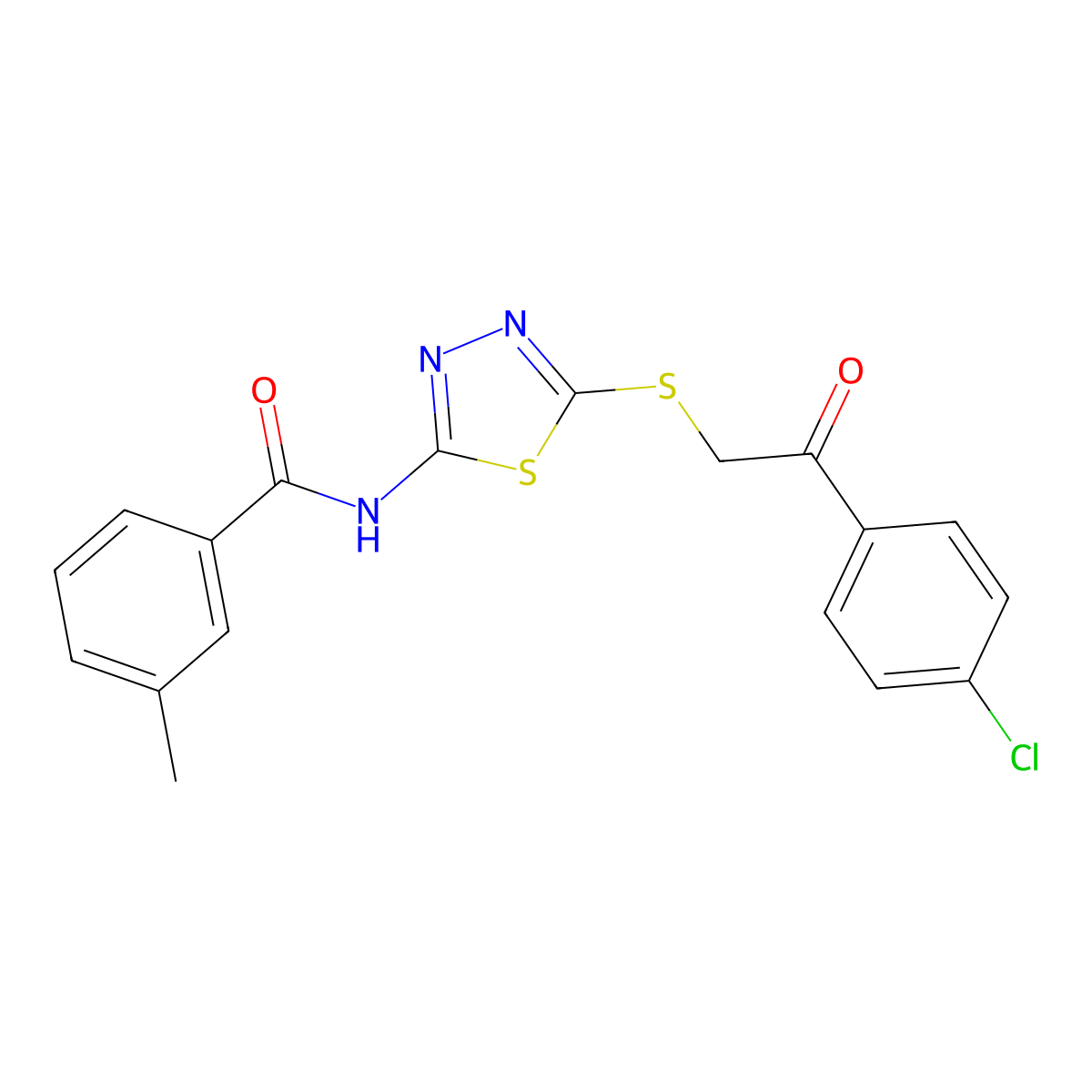 N-[5-[2-(4-chlorophenyl)-2-oxoethyl]sulfanyl-1,3,4-thiadiazol-2-yl]-3-methylbenzamide molecular structure, CAS 693254-96-5
