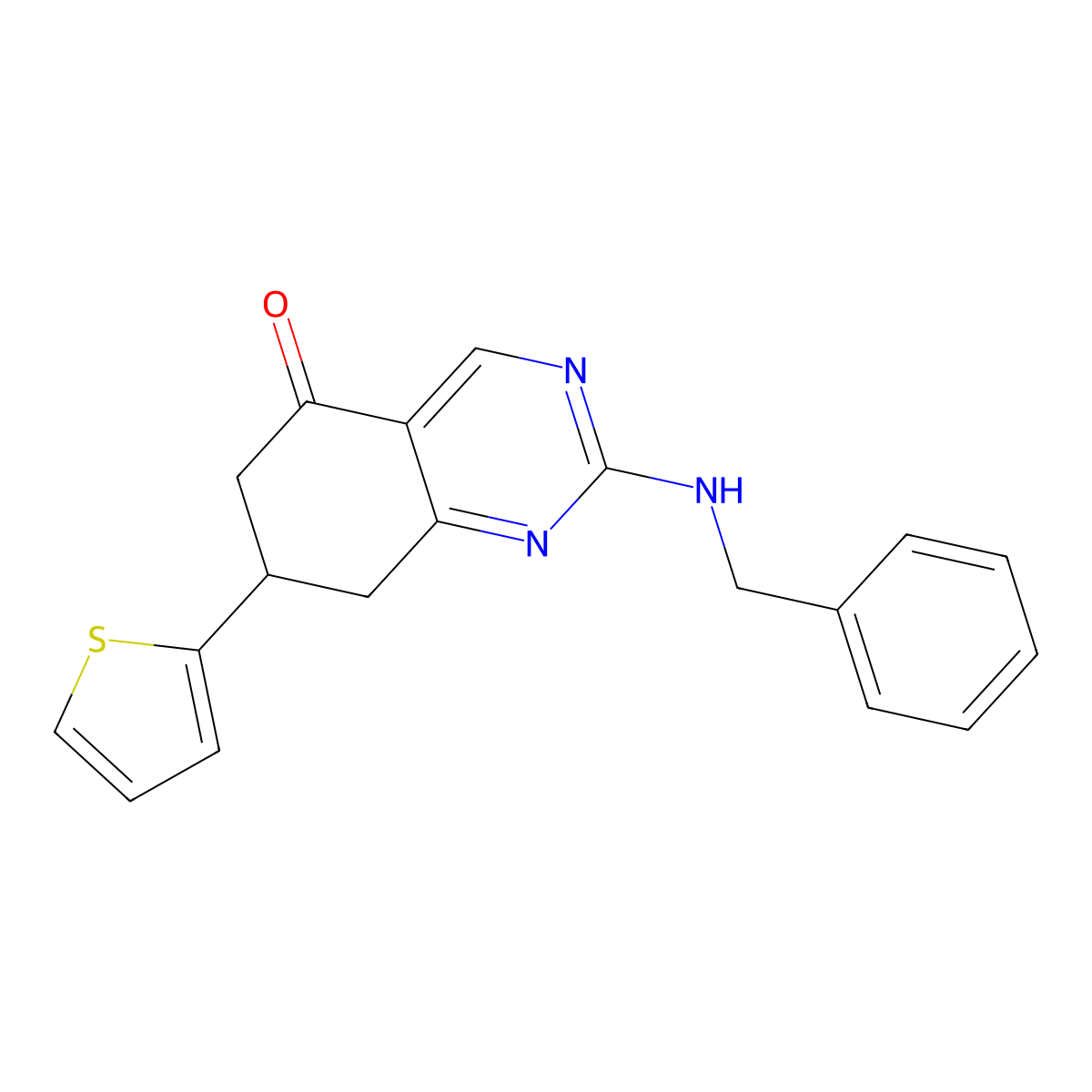 2-[Benzylamino]-7-(2-thienyl)-6,7,8-trihydroquinazolin-5-one molecular structure, CAS 693255-01-5