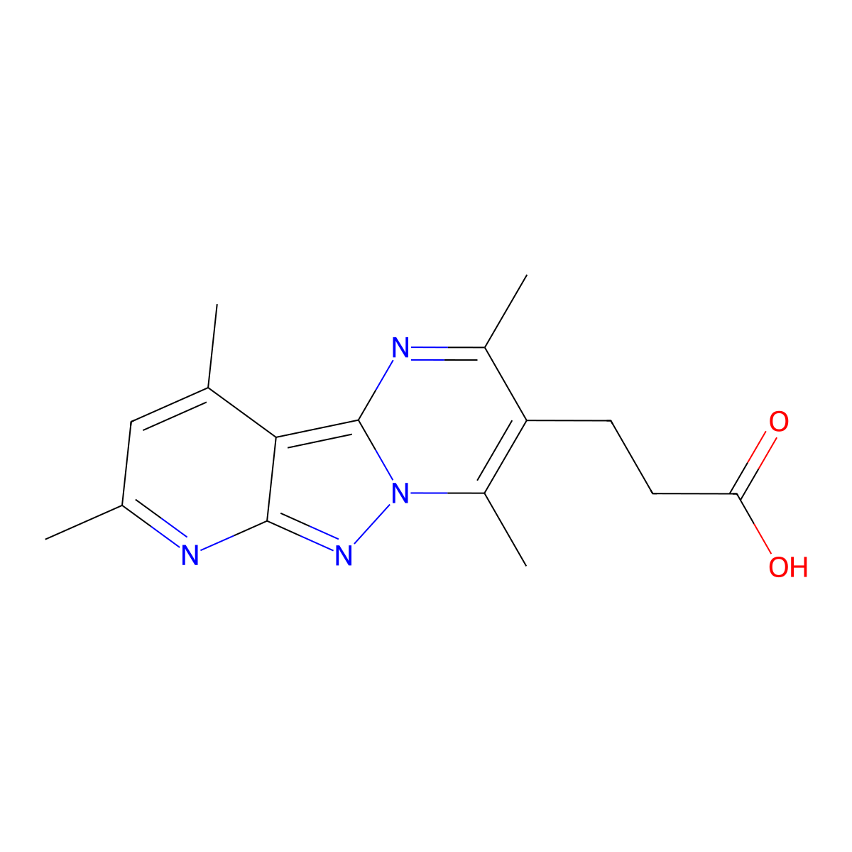 3-(2,4,6,8-Tetramethyl-1,5,8a,9-tetraaza-fluoren-7-yl)-propionic acid molecular structure, CAS 693255-04-8