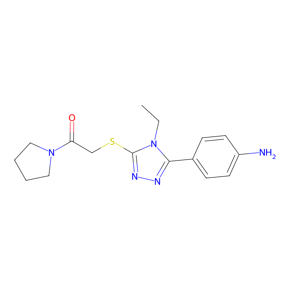 2-[[5-(4-Aminophenyl)-4-ethyl-1,2,4-triazol-3-yl]sulfanyl]-1-pyrrolidin-1-ylethanone molecular structure, CAS 693255-08-2