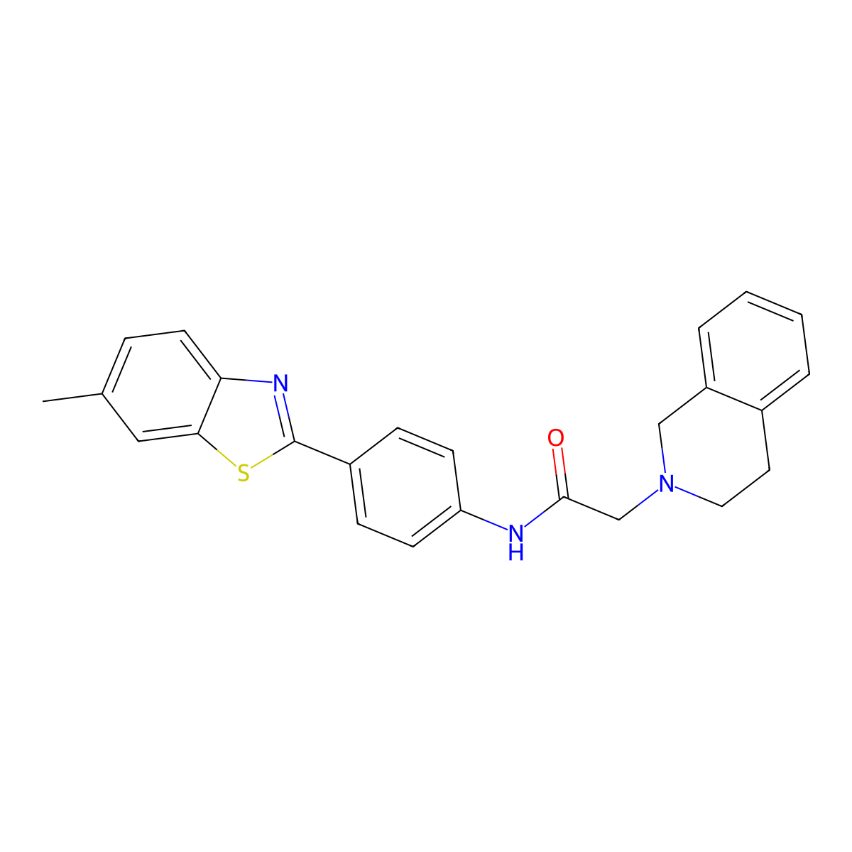 2-(3,4-dihydro-1H-isoquinolin-2-yl)-N-[4-(6-methyl-1,3-benzothiazol-2-yl)phenyl]acetamide molecular structure, CAS 693255-11-7
