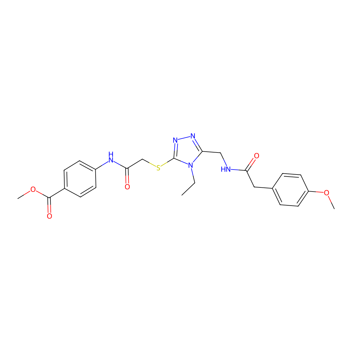 methyl 4-[({[4-ethyl-5-({[(4-methoxyphenyl)acetyl]amino}methyl)-4H-1,2,4-triazol-3-yl]sulfanyl}acetyl)amino]benzoate molecular structure, CAS 693255-17-3