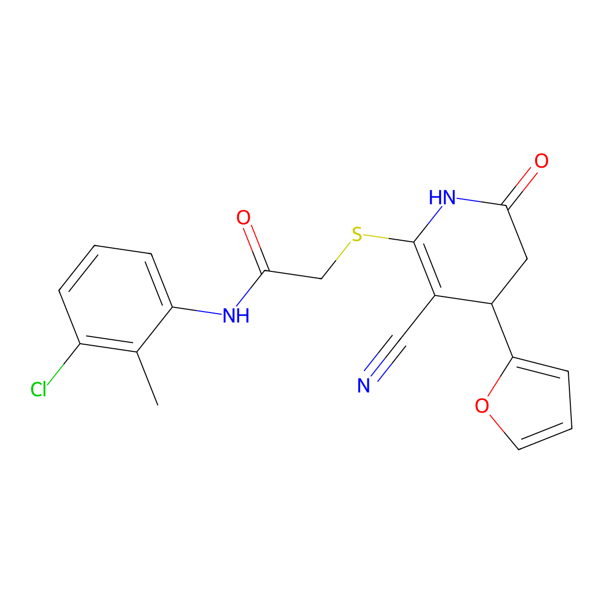 N-(3-chloro-2-methylphenyl)-2-[[5-cyano-4-(furan-2-yl)-2-oxo-3,4-dihydro-1H-pyridin-6-yl]sulfanyl]acetamide molecular structure, CAS 693255-22-0
