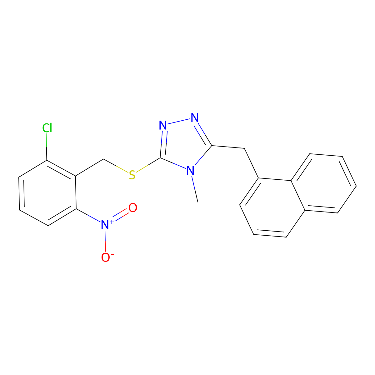 3-[(2-Chloro-6-nitrophenyl)methylsulfanyl]-4-methyl-5-(naphthalen-1-ylmethyl)-1,2,4-triazole molecular structure, CAS 693255-23-1