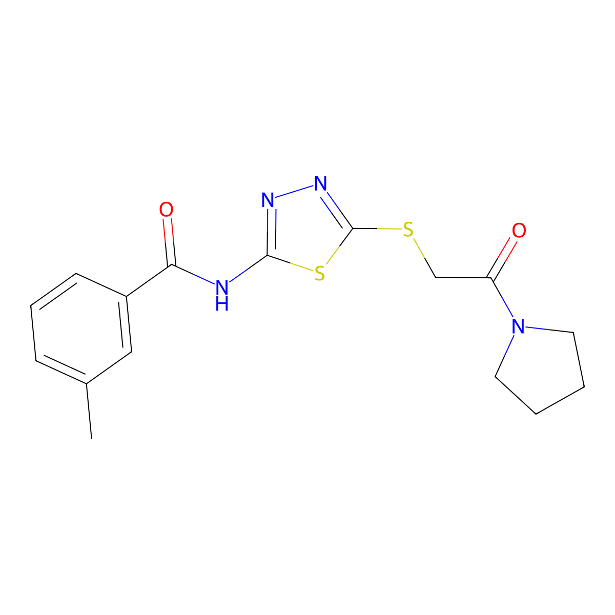 3-methyl-N-[5-(2-oxo-2-pyrrolidin-1-ylethyl)sulfanyl-1,3,4-thiadiazol-2-yl]benzamide molecular structure, CAS 693255-25-3