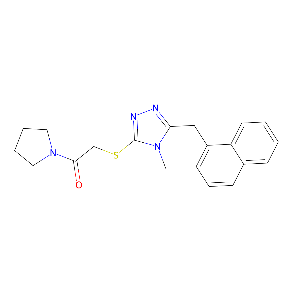 2-[[4-Methyl-5-(naphthalen-1-ylmethyl)-1,2,4-triazol-3-yl]sulfanyl]-1-pyrrolidin-1-ylethanone molecular structure, CAS 693255-30-0