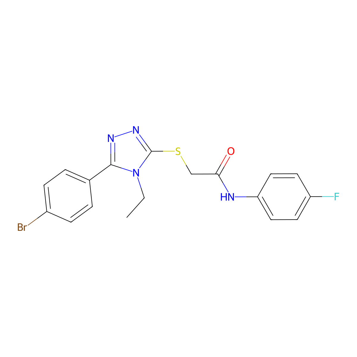 2-[[5-(4-bromophenyl)-4-ethyl-1,2,4-triazol-3-yl]sulfanyl]-N-(4-fluorophenyl)acetamide molecular structure, CAS 693255-35-5