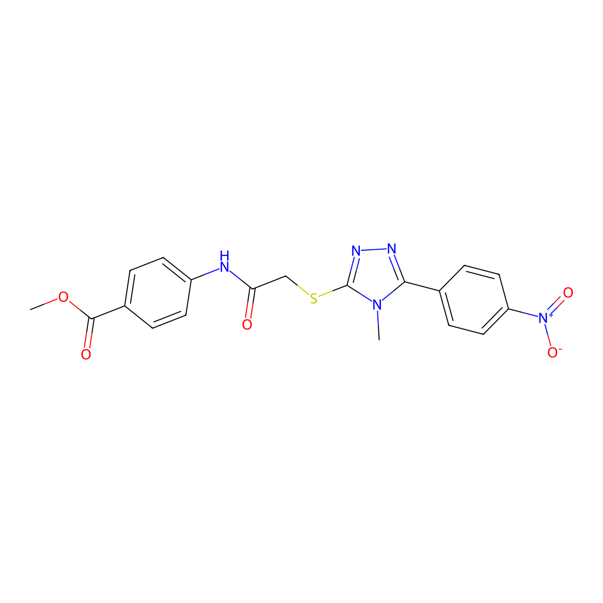 methyl 4-[({[4-methyl-5-(4-nitrophenyl)-4H-1,2,4-triazol-3-yl]sulfanyl}acetyl)amino]benzoate molecular structure, CAS 693255-45-7