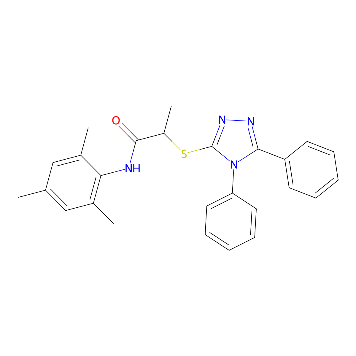 2-[(4,5-diphenyl-4H-1,2,4-triazol-3-yl)sulfanyl]-N-(2,4,6-trimethylphenyl)propanamide molecular structure, CAS 693255-56-0