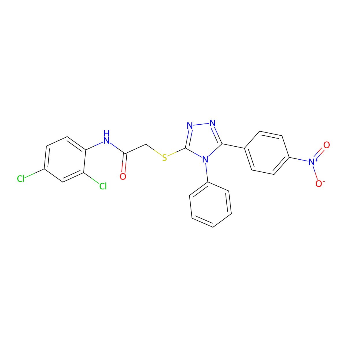 N-(2,4-dichlorophenyl)-2-[[5-(4-nitrophenyl)-4-phenyl-1,2,4-triazol-3-yl]sulfanyl]acetamide molecular structure, CAS 693255-73-1