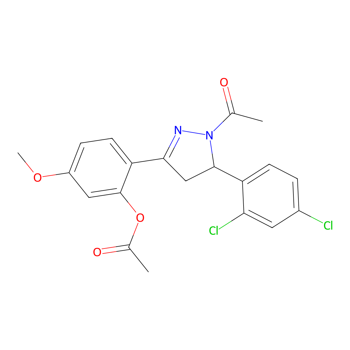 [2-[2-Acetyl-3-(2,4-dichlorophenyl)-3,4-dihydropyrazol-5-yl]-5-methoxyphenyl] acetate molecular structure, CAS 693255-97-9