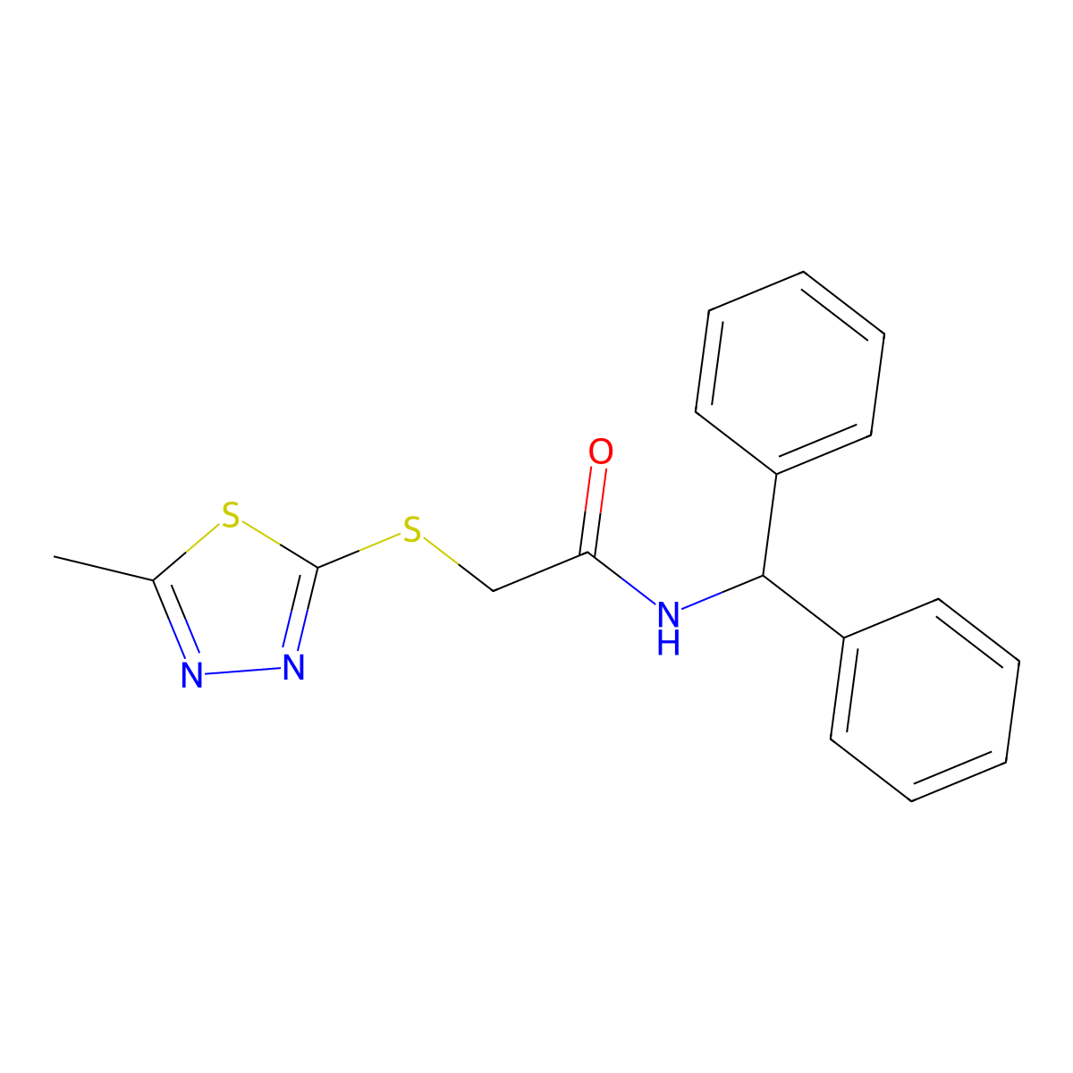N-(diphenylmethyl)-2-[(5-methyl-1,3,4-thiadiazol-2-yl)sulfanyl]acetamide molecular structure, CAS 693256-12-1