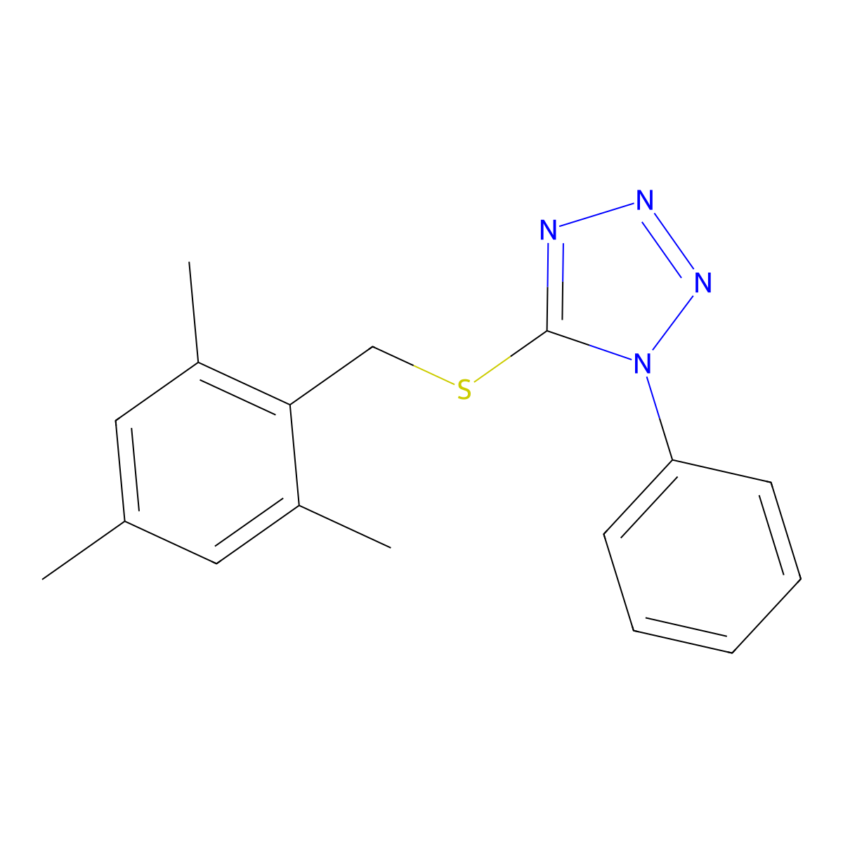 1-Phenyl-5-[(2,4,6-trimethylphenyl)methylsulfanyl]tetrazole molecular structure, CAS 693256-16-5
